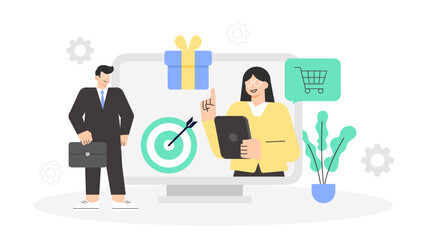 Sales Team Hosting Online Product Demo for Leads Flat Vector Illustration