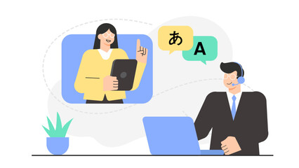 Support Agent Resolving Multi-Language Customer Query Flat Vector Illustration