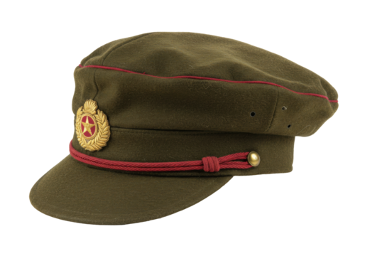 Isolated Red Army officer's cap, Soviet military headgear, historical vintage hat style