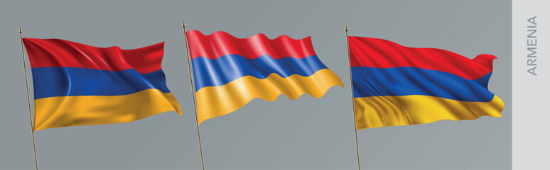 Naklejka premium Set of Armenia waving flag on isolated background vector illustration