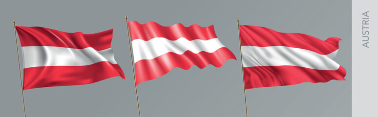 Set of Austria waving flag on isolated background vector illustration