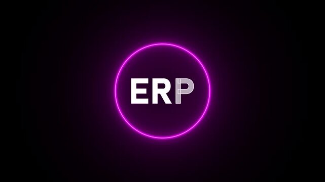 ERP acronym in white and silver letters inside a glowing blue circle on a dark background enterprise resource planning