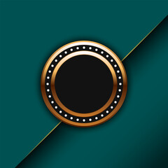 Luxury circular frame with gold border and light dots on dark background, elegant design template for banner, logo, or label.