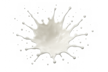 Milk splash creating abstract shape with drops on transparent background, fresh dairy liquid exploding