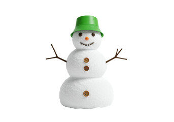 Isolated snowman with a green hat for a festive Christmas holiday seasonal project