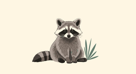 Adorable Raccoon Sitting Peacefully on a Minimalist Background.