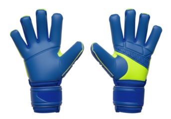 Isolated goalkeeper gloves in blue and yellow colors for protection and performance on field