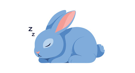 Cute Blue Rabbit Sleeping Peacefully on a White Background.