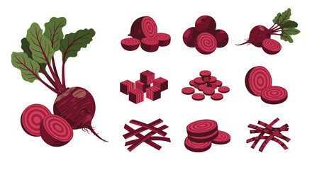 Fresh Beets and Beetroot Slices Isolated on White Background.