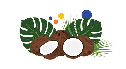 Fresh Coconuts and Tropical Leaves Illustration.
