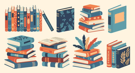 Collection of Colorful Books and Stacks for Reading and Learning.