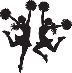 Cheerleading Silhouette Dynamic Duo in Motion