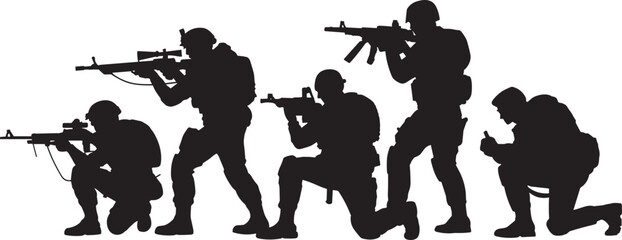 Silhouette of Armed Soldiers in Action