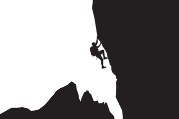 Silhouette of a Rock Climber Scaling a Cliff