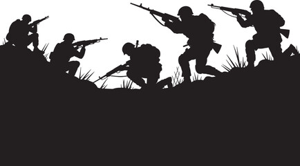 Silhouettes of Armed Soldiers in Combat Positions