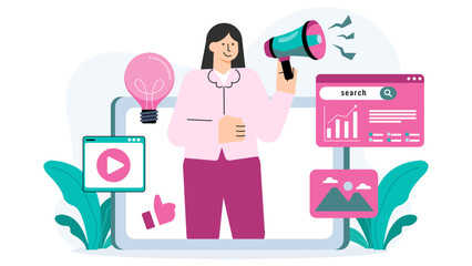 Flat Design Digital Marketing Strategy Flat Vector Illustration