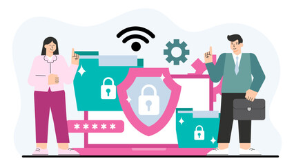 Cybersecurity and Data Protection in Business Flat Vector Illustration