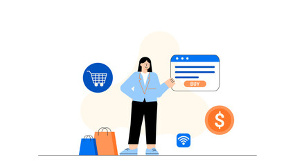 E-Commerce Business and Online Shopping Flat Vector Illustration