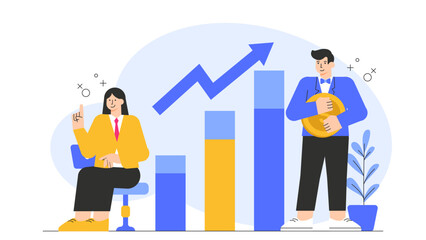 Flat Design Business Profit and Revenue Growth Flat Vector Illustration