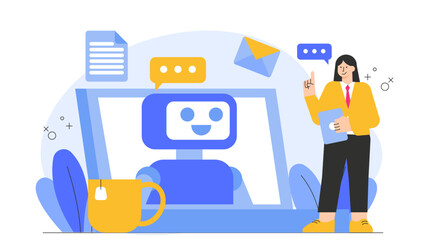 Artificial Intelligence and Business Automation Flat Vector Illustration