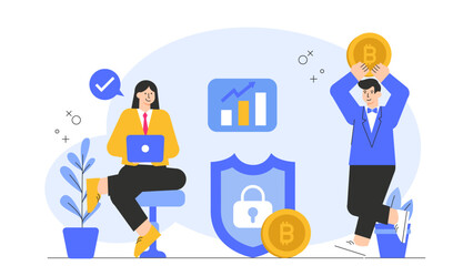 Cryptocurrency and Blockchain Finance Concept Flat Vector Illustration