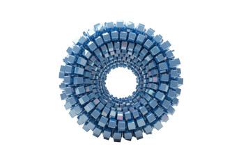 Isolated abstract circular shape of blue cubes, geometric, structure, science, and technology