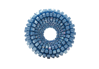 Isolated abstract circular shape of blue cubes, geometric, structure, science, and technology