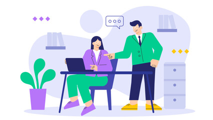Teamwork and Collaboration in Workplace Flat Vector Illustration