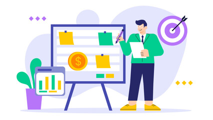 Entrepreneur Startup Business Planning Flat Vector Illustration