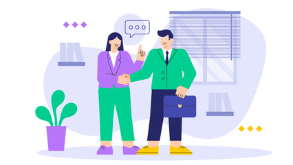 Businessman and Businesswoman Shaking Hands Flat Vector Illustration