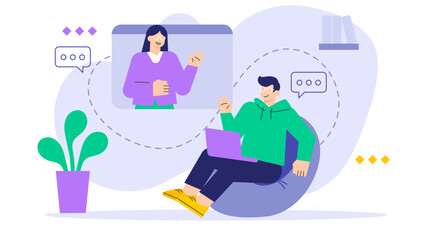 Remote Work and Online Meeting Illustration Flat Vector Illustration