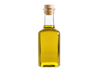 Isolated bottle of cooking oil with cork stopper ready for sale at farmer's market