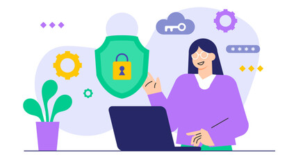 Cybersecurity and Data Protection in Business Flat Vector Illustration