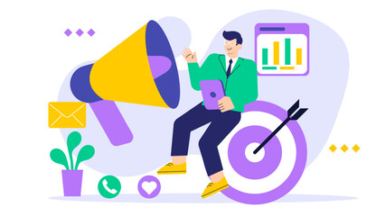 Flat Design Social Media Marketing Strategy Flat Vector Illustration