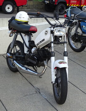 White Famel Z3 moped with Z&uuml;ndapp engine parked