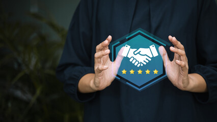 Trustworthy Partnership Badge with Handshake and Five Stars