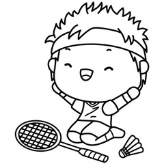 a cute vector of badminton player in black and white coloring
