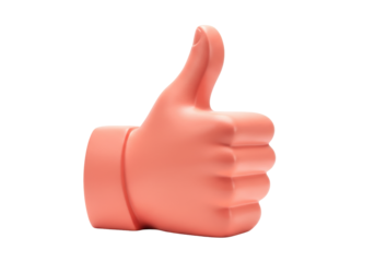 Isolated coral thumbs up gesture conveys approval and positivity without a background
