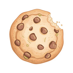 A chocolate chip cookie with a bite mark. Flat vector illustration of a sweet dessert snack. Isolated food icon for bakery and cafe menus