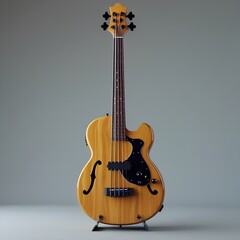 Fototapeta premium Acoustic bass guitar on gray background, isolated musical instrument photo