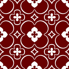 Burgundy Clover Quatrefoil Tile Seamless Pattern
