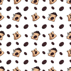 Pattern with coffee bags and coffee beans