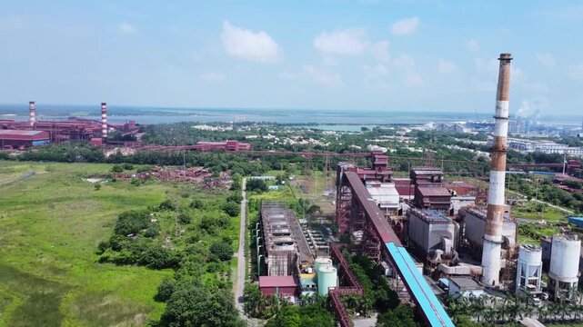 Indian iron plant aerial view. Aerial view of Steel Plant Industry. This large industrial factory in India.