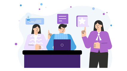 Manager Giving Feedback to Team Members Flat Vector Illustration