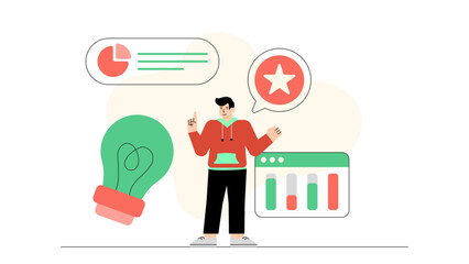 Business People Brainstorming and Idea Sharing Flat Vector Illustration