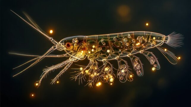 Copepod crustacean with transparent background