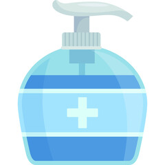Blue Transparent Hand Sanitizer Bottle With White Cross Symbol On A Light Blue Label And White Pump Dispenser Detailed Flat Vector Illustration