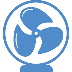 Blue Electric Fan Icon with Three Blades on a Transparent Background for Cooling and Air Circulation