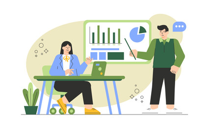 Business People Giving Presentation in Meeting Flat Vector Illustration