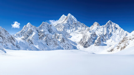 Obraz premium Majestic snow covered mountains under clear blue sky evoke sense of calm and wonder
